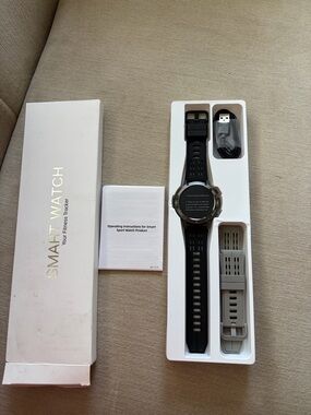 Black Smartwatch with Interchangeable Gray Strap - Fitness Smartwatch